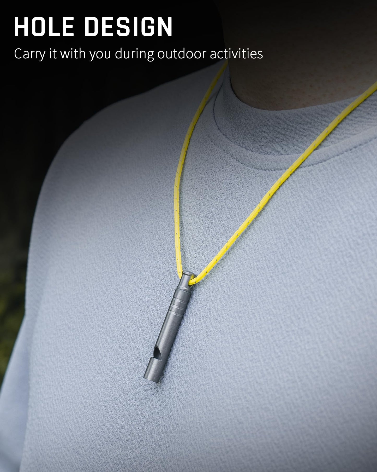 TISUR Titanium Emergency Whistle,120db Safety Whistle with Lanyard,Outdoor Survival Small Whistle for Life Saving,Hiking,Pets Training,Coach Sports (Gray-2PCS)