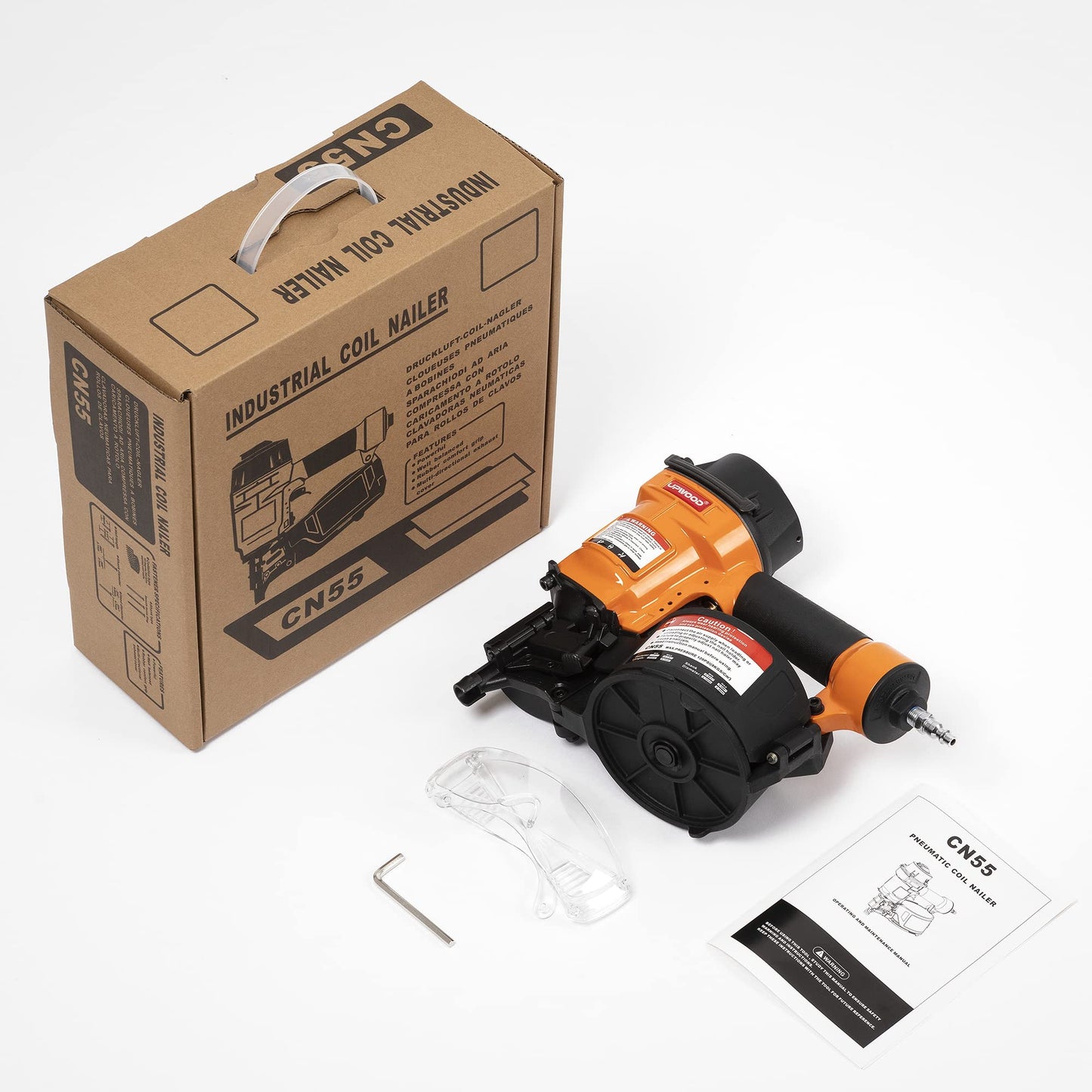 CN55 Air Coil Nailer, 1 Inch to 2-1/4 Inch 15 Degree Coil Nail Gun Fast Shooting Fencing Nailer Pneumatic Coil Framing Nailer