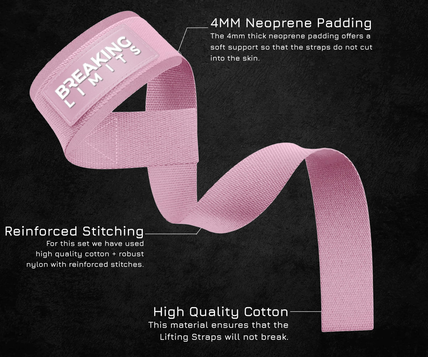 Breaking Limits Gym Straps Weight Lifting Wrist Wraps Bundle – Workout Lifting Straps for Deadlift – Wrist Straps for Weightlifting Men & Women - Muñequeras Para Gym (Pink)
