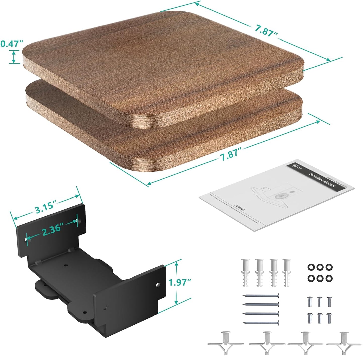 WALI 55 Lbs, (SWM302), 1 Speaker Wall Mount, Heavy Duty Bookshelf Speaker Floating Wall Shelves, Surround Sound