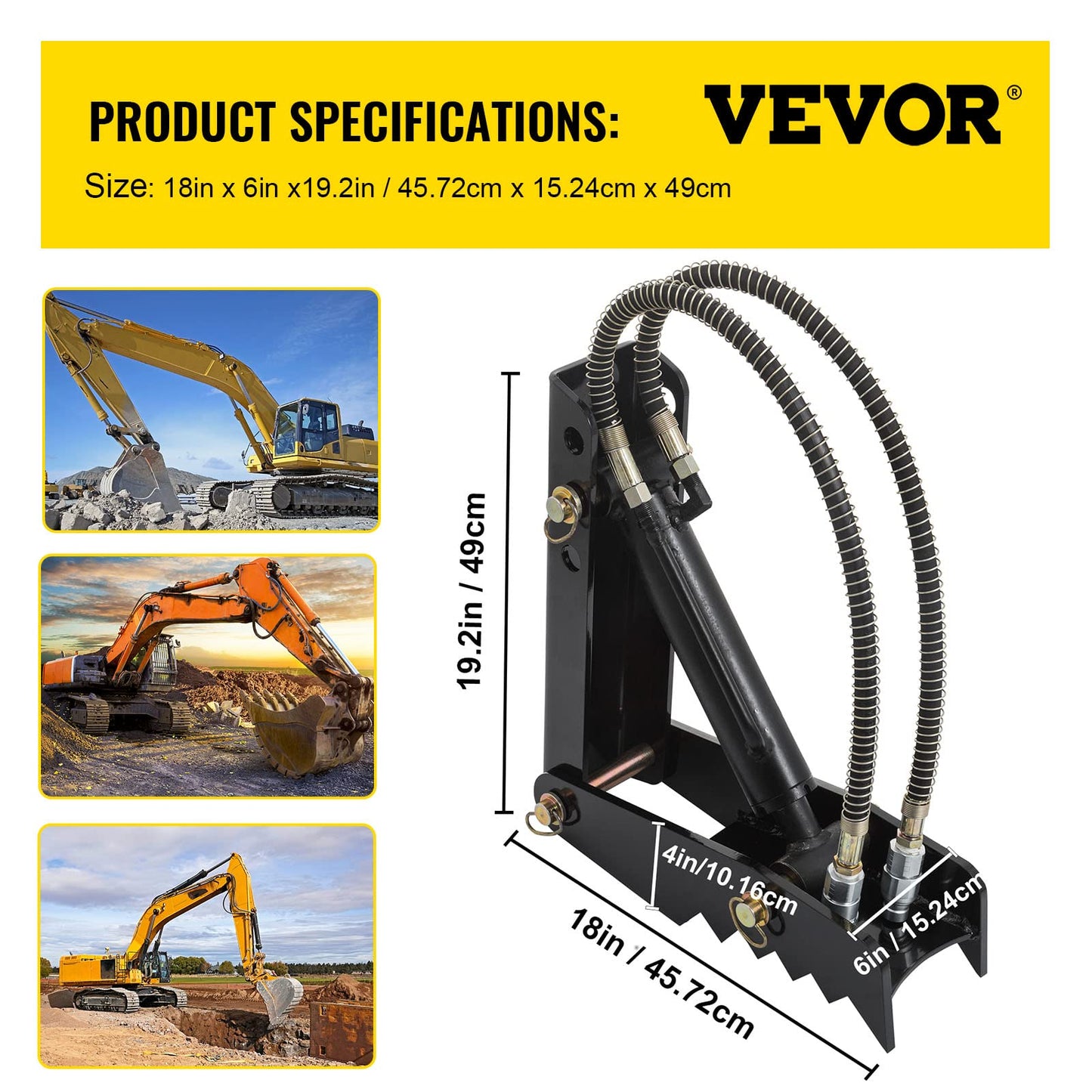 Vevor 18" Hydraulic Backhoe Thumb, 1/2" Thickness Heavy Duty Excavator Thumb, Black Steel Weld On Thumb Attachments with Hydraulic Cylinder, Mechanical Hydraulic Thumb for Backhoe/Excavator