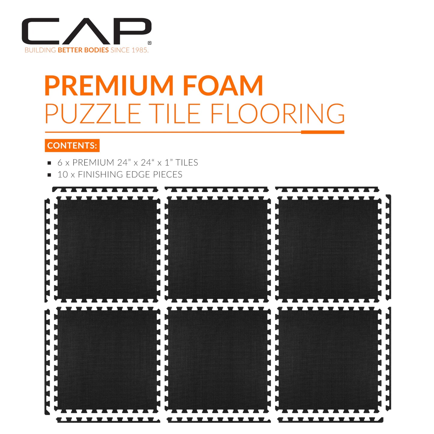 CAP Barbell 1-Inch Interlocking EVA Foam Exercise Puzzle Mat Home Gym Flooring - 1 Pack | 24" x 24" x 1" | T Pattern - Black