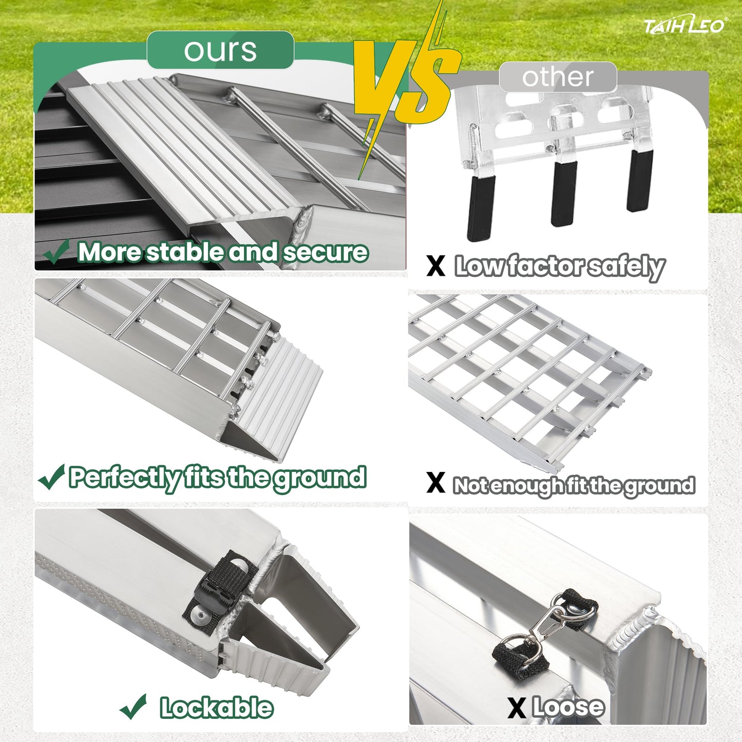 TaiH Leo Truck Ramps 3000LBS Capacity - 2 Pcs 7.5ft Heavy Duty Loading Ramp, Folded Loading Ramps for Motorcycles, Dirt Bikes, UTVs, ATVs, Golf Cart, Garden Tractors, Aluminum Ramps with Handle