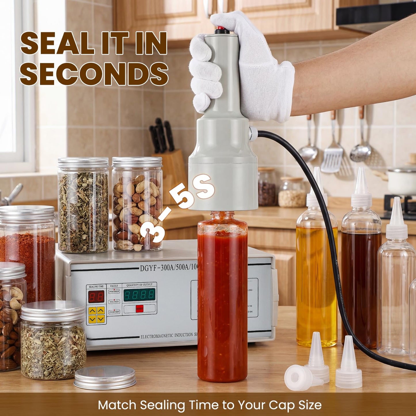 NEWTRY Induction Bottle Cap Sealer 10-50mm Handheld Heat Sealing Machine with Counting Function for Plastic Glass Bottles of Flat and Pointed Cap (110V)