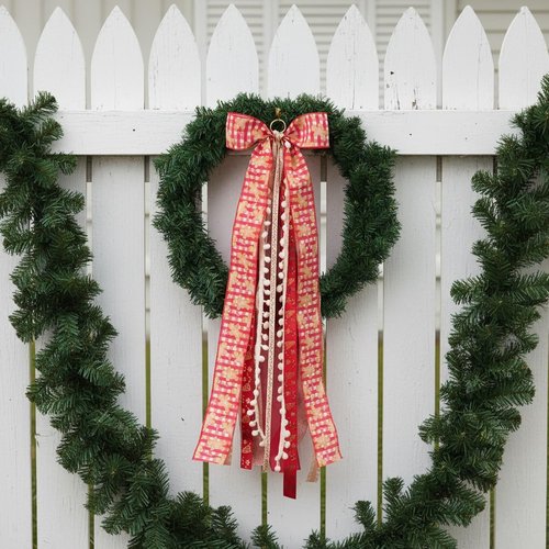 Buffalo Plaid Christmas Wreath Sash Bow - 27.5" Metal Clip with 7 Layered Ribbons for Holiday Decor