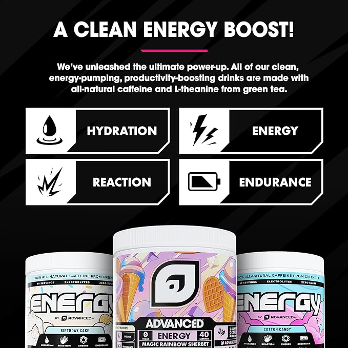Advanced Energy - Energy Boosting Formula with Electrolytes for Hydration - L-Theanine to Combat Jitters - Sugar Free & Keto Friendly - No Maltodextrin (40 Servings) (Blue Razz Slush)