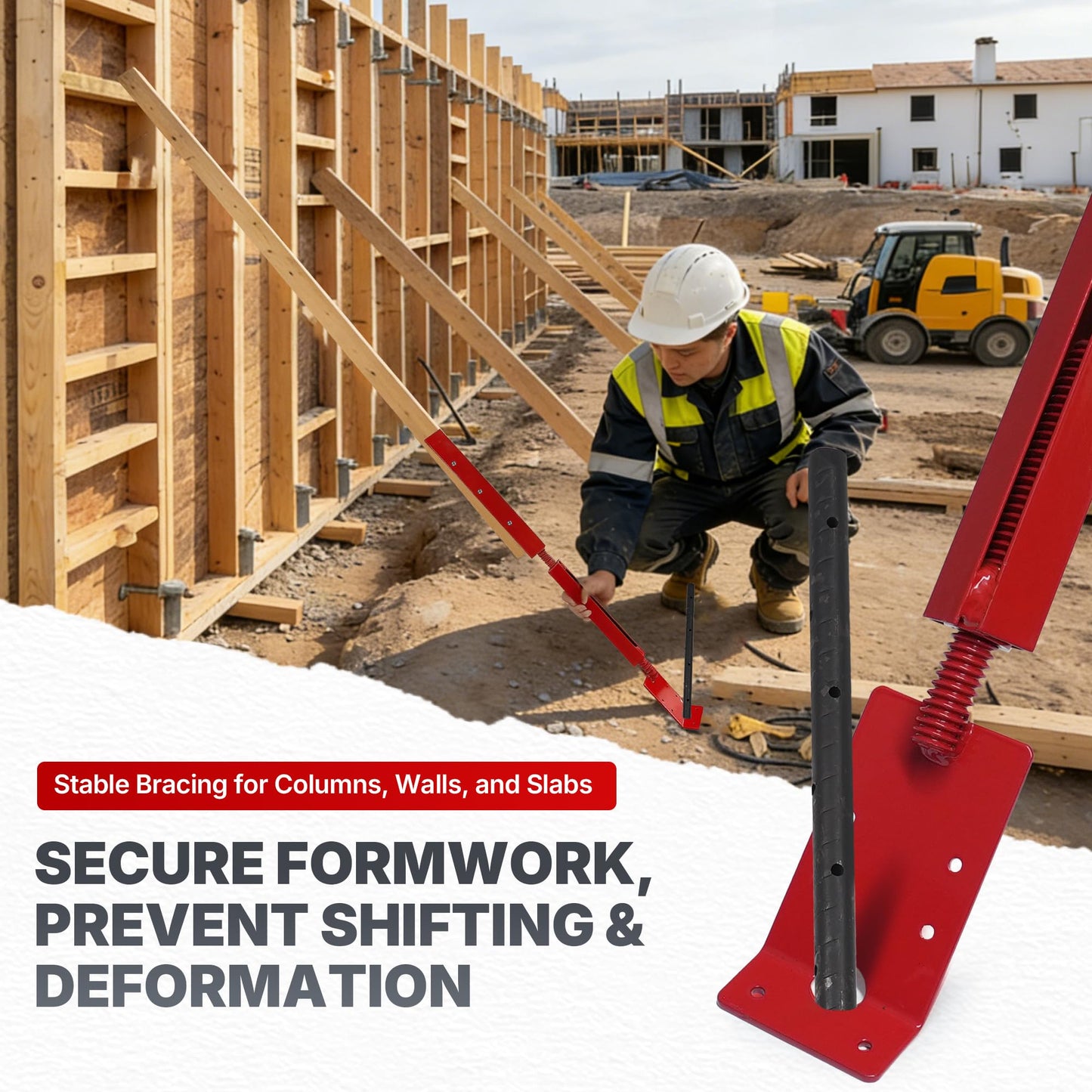 Chonway 4PCS Concrete Turnbuckle Form Aligner 28.8" - 36.5" Adjustable Wall Brace Solid-State Welding Concrete Tools with 3" X 5.5" Bent Plate Wall Plate for Wall & Beam Alignment Concrete Forms