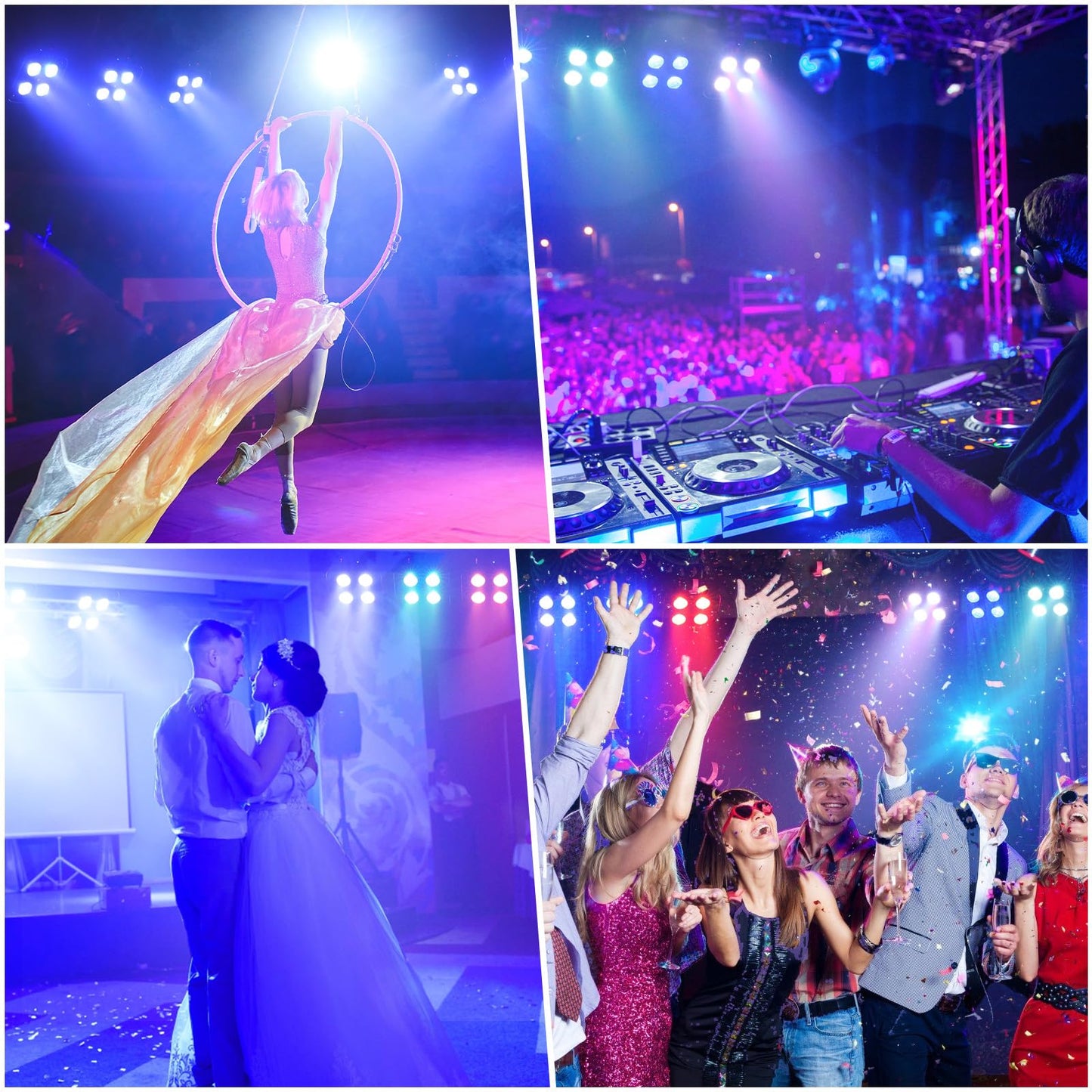DazzlingStage Mini Rechargeable Par Lights, 4 * 18W RGBWA UV 6 in 1 Battery Powered Upights, APP & Wireless DMX Control Stage Lights, Uplighting for Wedding Birthday Party Festival