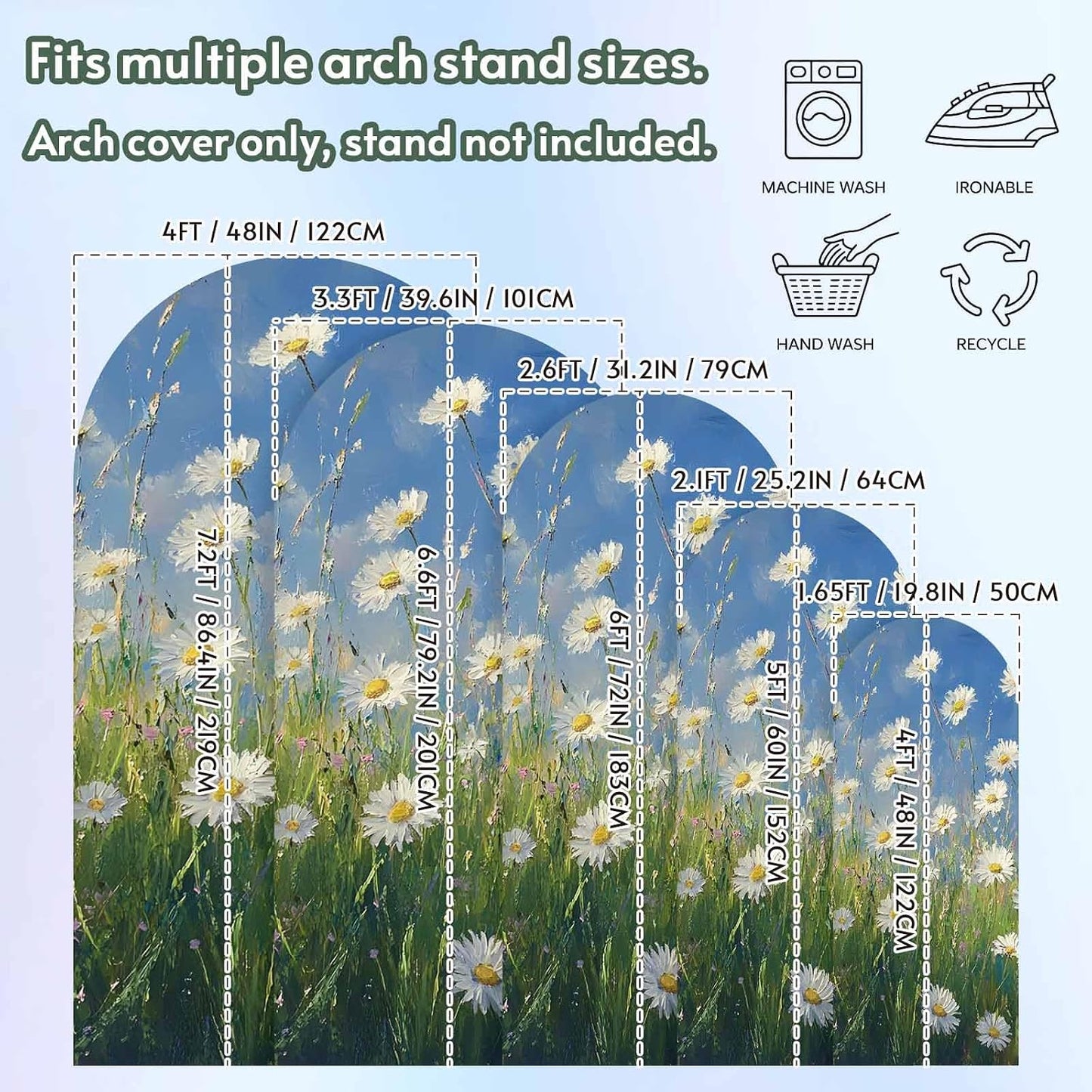 Jnbasdffb 6.6 Spring Floral Wedding Arch Cover,Stretchy Spandex Arch Backdrop Stand Covers FT,Pastoral Flowers Oil