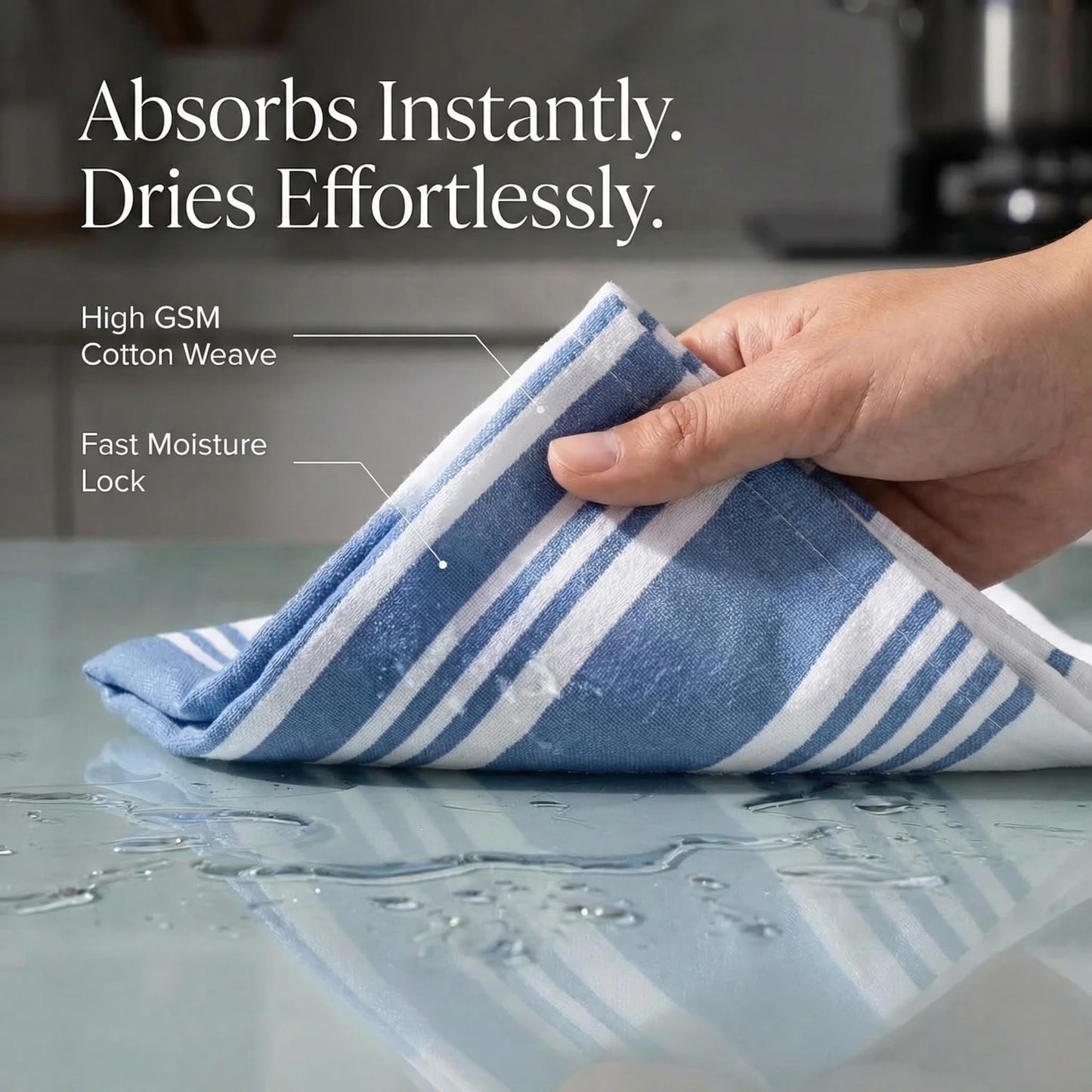 Urban Villa Kitchen Towels Blue White Striped 100% Cotton Set of 6, 20x30 Inch Oversized Dish Cloths, Highly Absorbent, Mitered Corners & Hanging Loop, Hand & Tea Towels, Dish Towels
