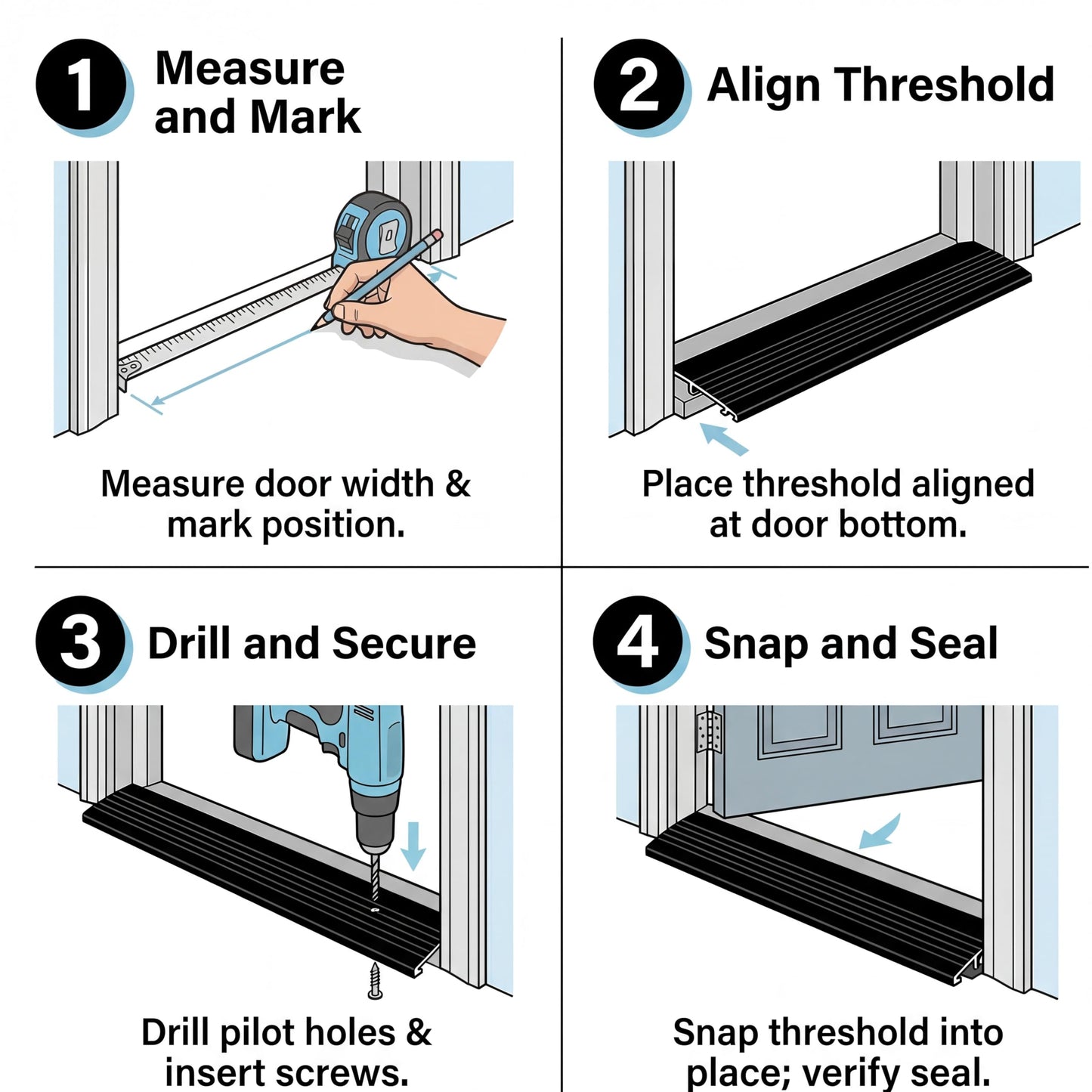 Blulu 36" Aluminum Exterior Door Threshold 5 5/8" Swing Threshold Black Heavy Duty Aluminum Door Sill Pan for Weatherproof & Easy Install for Residential/Commercial Use (1 Pcs)