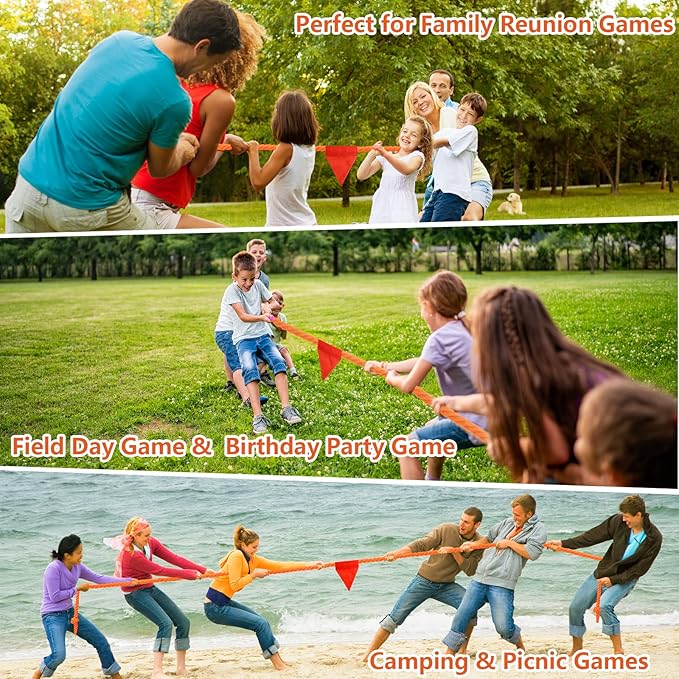 CWLAKON Field Day Games Tug of War Rope, Outdoor Games for Kids, Teens and Adults, Family Reunion Birthday Party, 20 Feet, Orange