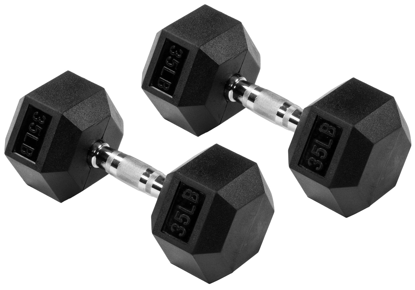 Fitvids Rubber Encased Hex Dumbbell – 35LB – 35LB Pair – Black