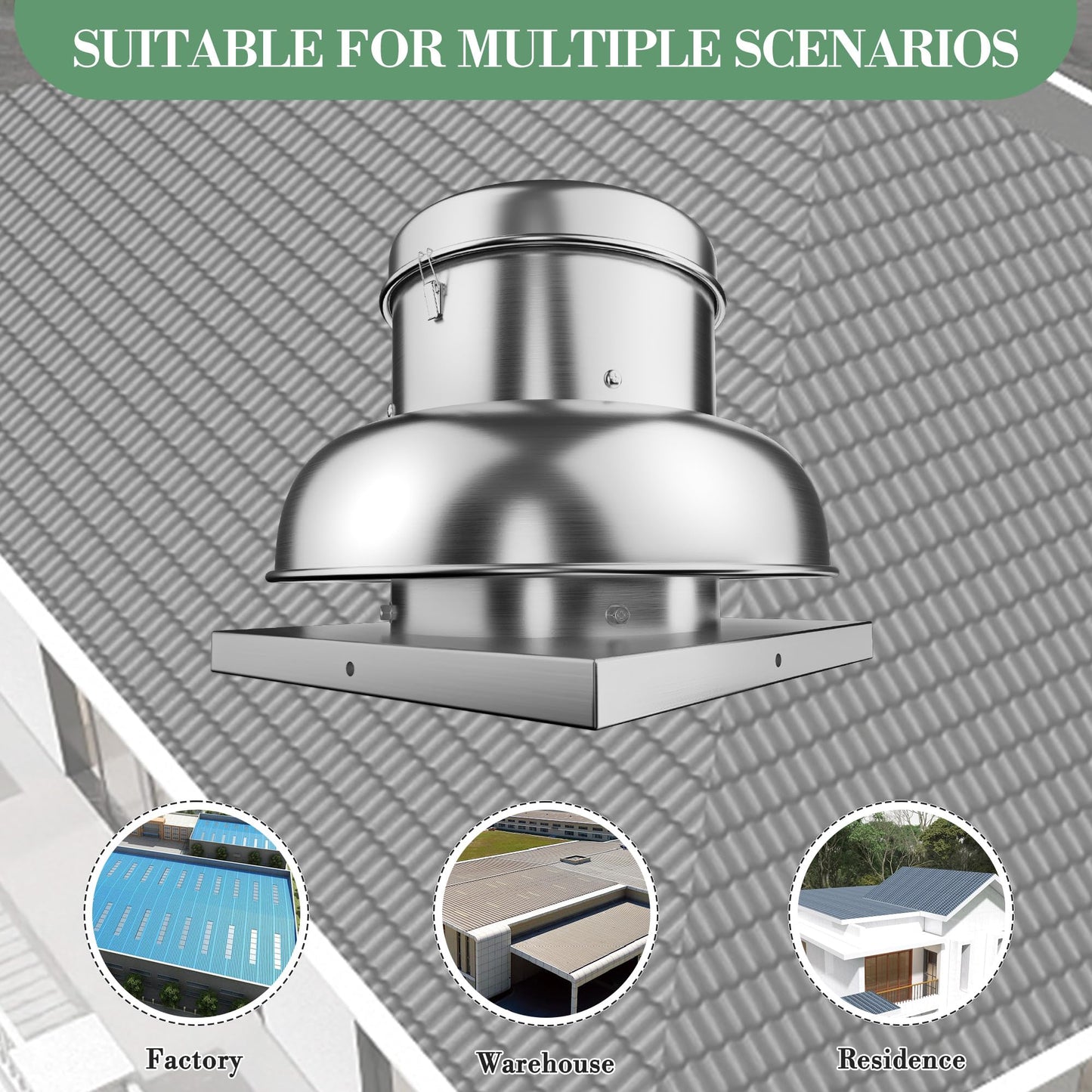 1400 CFM High Speed Direct Drive Centrifugal Roof Fan, Up Blast Mounted Exhaust Fan with High Power Motor, 25.59'' Fan Base Heavy-Duty Stainless Steel for Factory, Garage, Restaurant, Warehouse