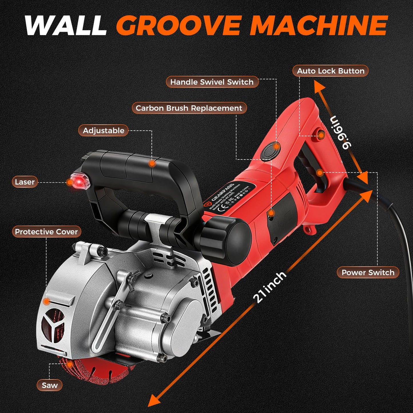 4200W Professional Electric Wall Chaser, Max 1.65"W & 1.6"D, 5" Wall Grooving Machine & Concrete Cutter, 110V Dust-Free Tool Kit with Pump, 5 Blades & Vacuum Adapters, UL Listed