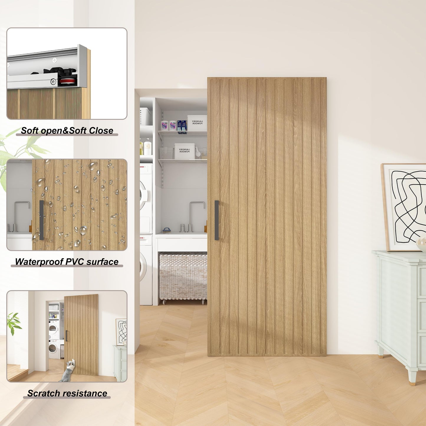 JUBEST 42"x84" Concealed Sliding Barn Door with Soft Close Hardware Kit, Light Brown Hidden Door for Opening 38"-40"x80", Waterproof and Modern, Smooth Sliding, for Interior Using, Widely Used