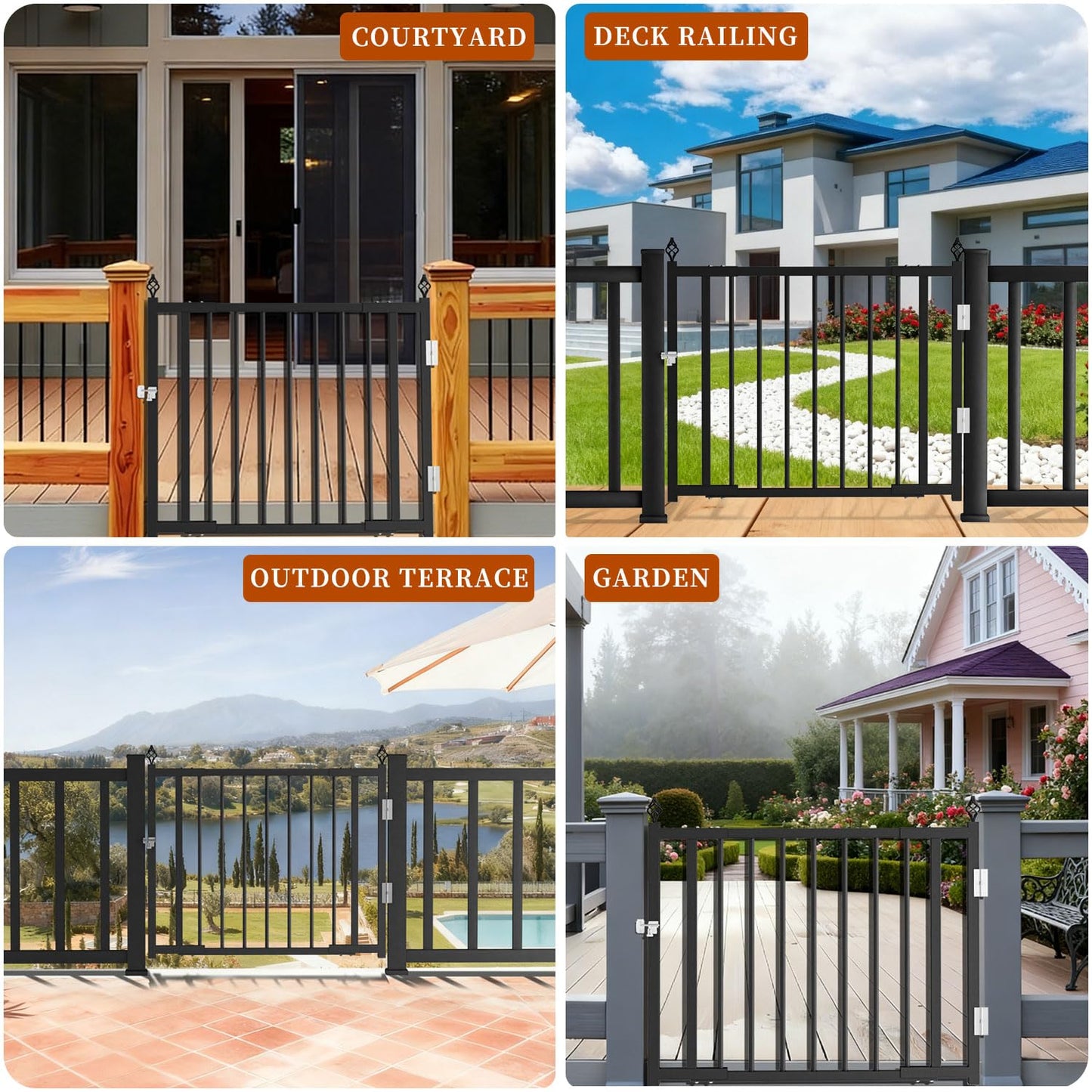 Upgraded Expandable 3 to 4 FT.W x 37in.H，Heavy-Duty Deck Gates Outdoor with Latch, No Cutting Required，Outdoor Dog Gate， Fence Gate, Suitable for Decks, Patios, Gardens, Yards, (Auto-Closing Hinge)