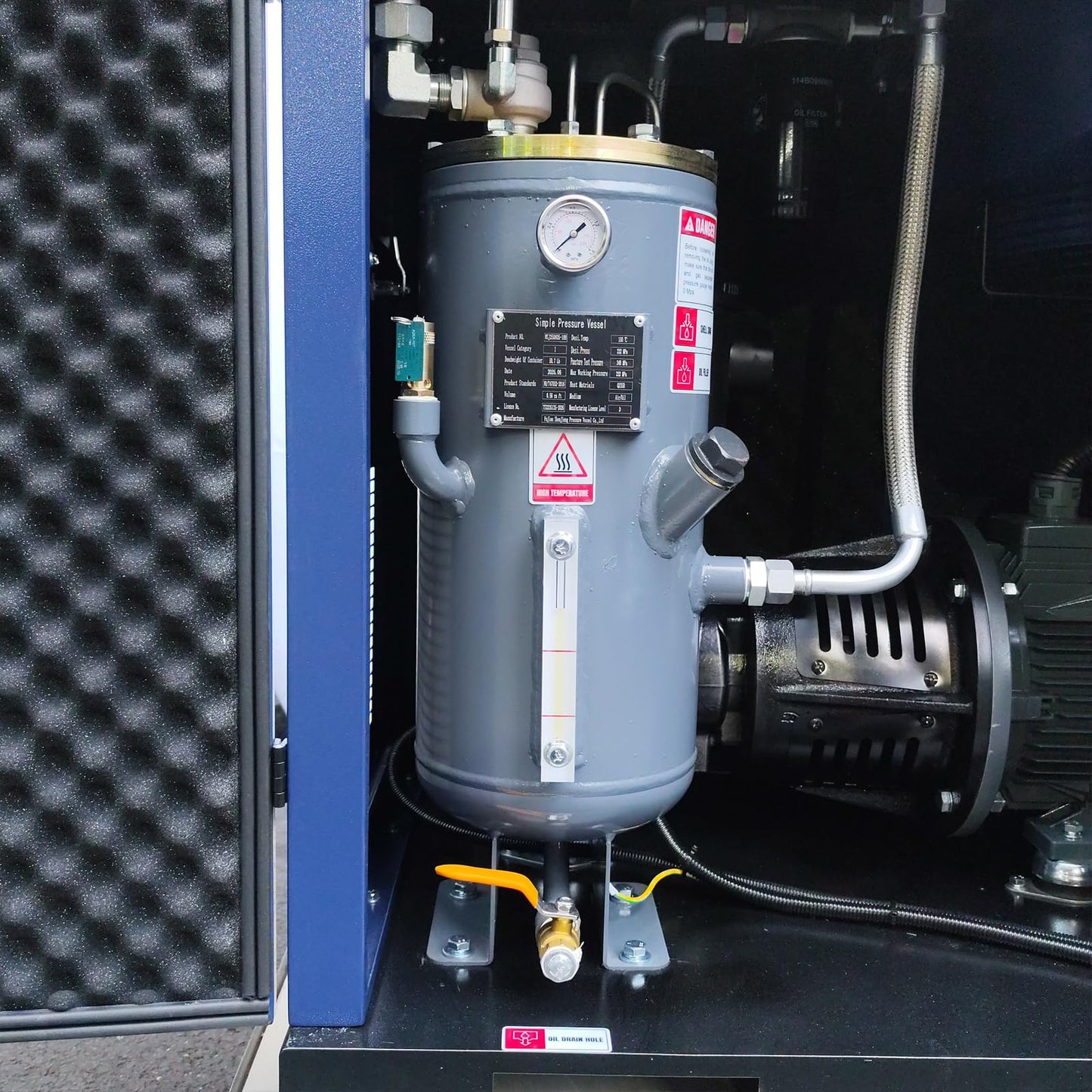 Trollastor 20HP Rotary Screw Air Compressor, 74 CFM @125 PSI, 230V 60Hz 3-Phase Fixed Speed Industrial Compressor, 62 dB Low-Noise, Star-Triangle Start, 1" NPT Outlet, Heavy-Duty Steel Cabinet
