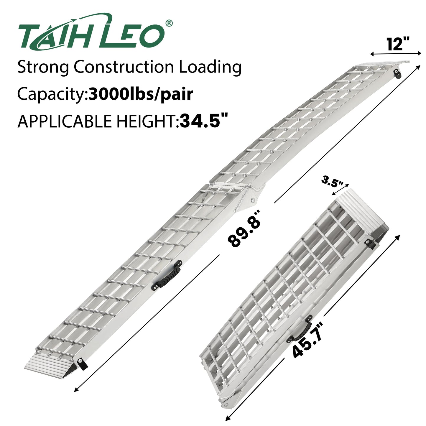 TaiH Leo Truck Ramps 3000LBS Capacity - 2 Pcs 7.5ft Heavy Duty Loading Ramp, Folded Loading Ramps for Motorcycles, Dirt Bikes, UTVs, ATVs, Golf Cart, Garden Tractors, Aluminum Ramps with Handle