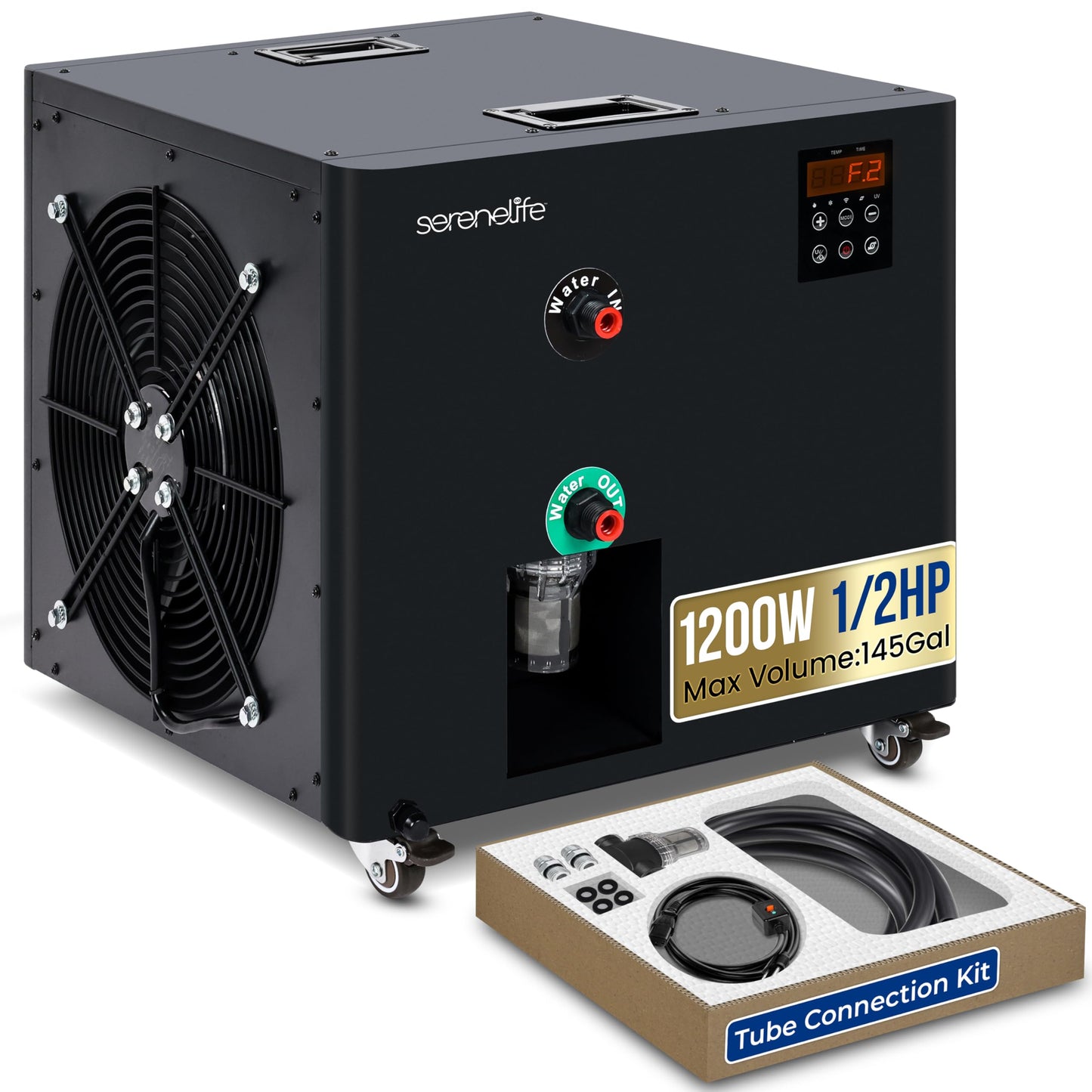 SereneLife Cold Plunge Chiller System - 1/2 HP 2290w, 132 Gal Max Volume Ice Bath Water Chiller with Quiet Design Cooling Refrigeration Compressor, 19" L x 15" W x 18" H