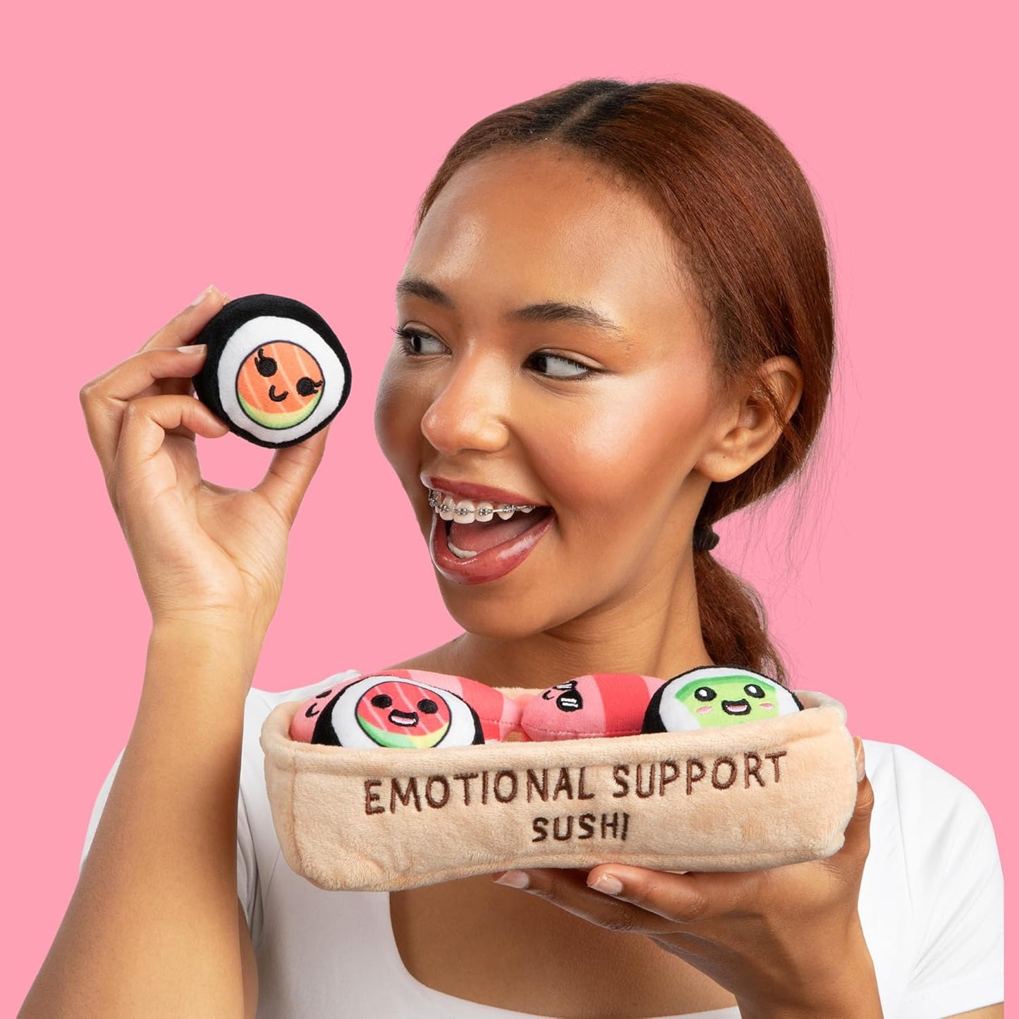 Relatable Emotional Support Sushi | Cuddly Stuffed Animals Set with 5 Plush Toys & Basket - Perfect Gift for Mom