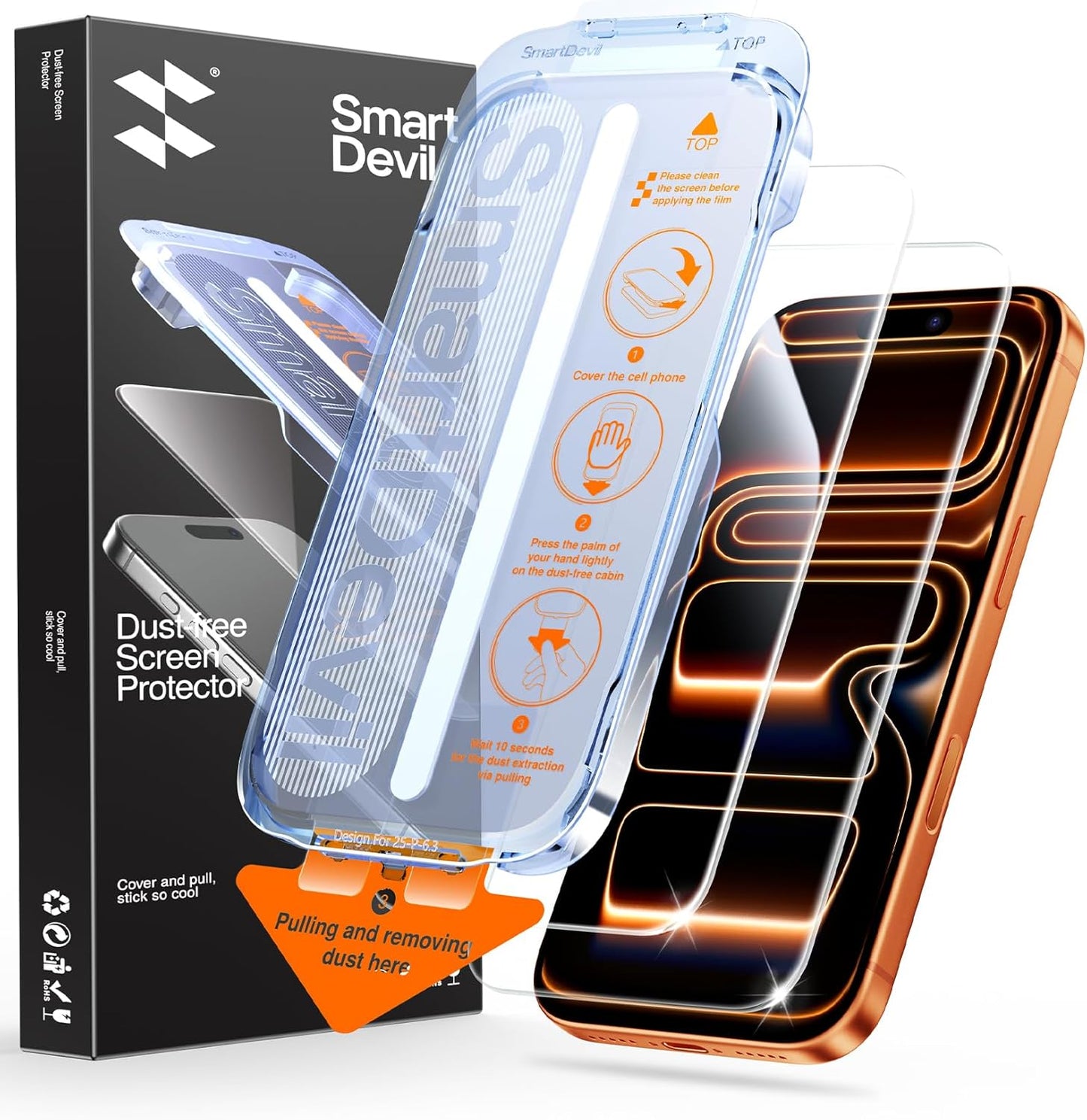 2 Pack 17 9H SMARTDEVIL for iPhone Pro Max Screen Protector, Hardness Military Grade Shatterproof, HD Clear Tempered