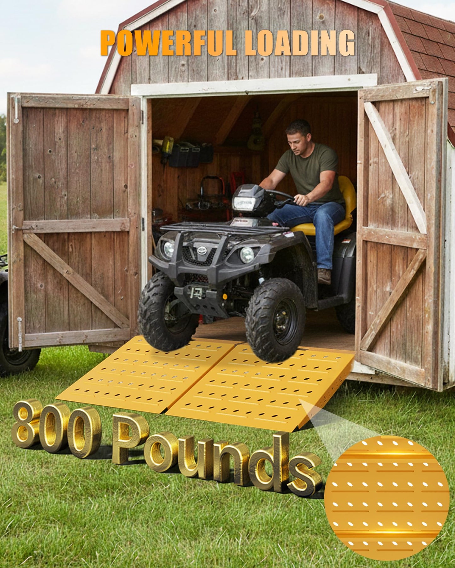 VNN 29" x 24" Shed Ramp - Yellow Loading Ramp for Riding Mower, 1 Pack Ramps for Shed，900 LB Capacity Alloy Loading Dock Ramp for Garages, Barns
