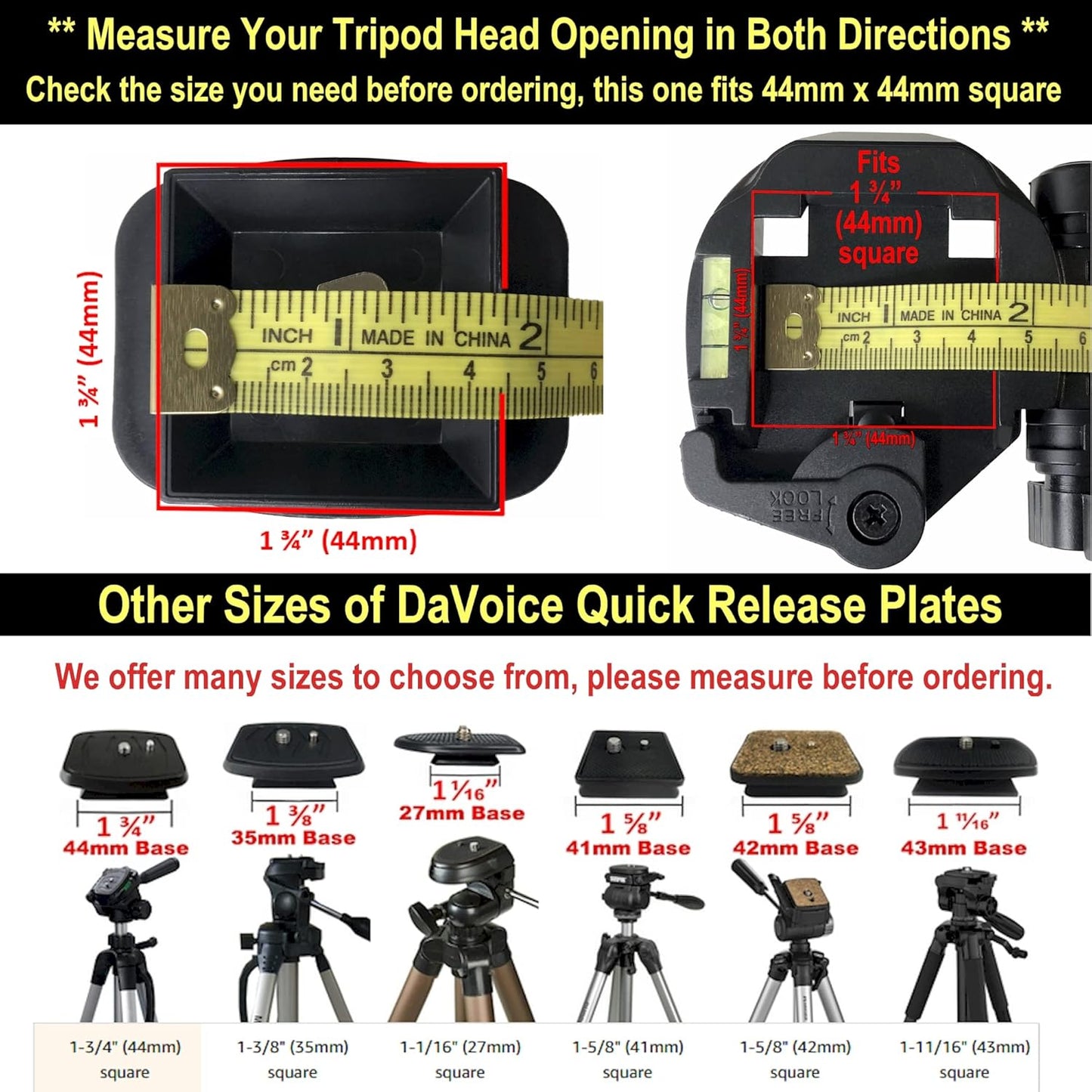 DaVoice 44mm Velbon, 60, QB-4W Tripod Quick Release Plate Camera Mounting Adapter Parts Replacement for Certain Ambico