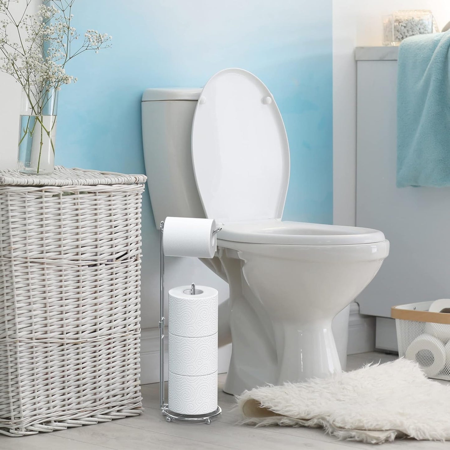 Simple Houseware Toilet Paper Holder - Freestanding Chrome Bathroom Tissue Storage Solution
