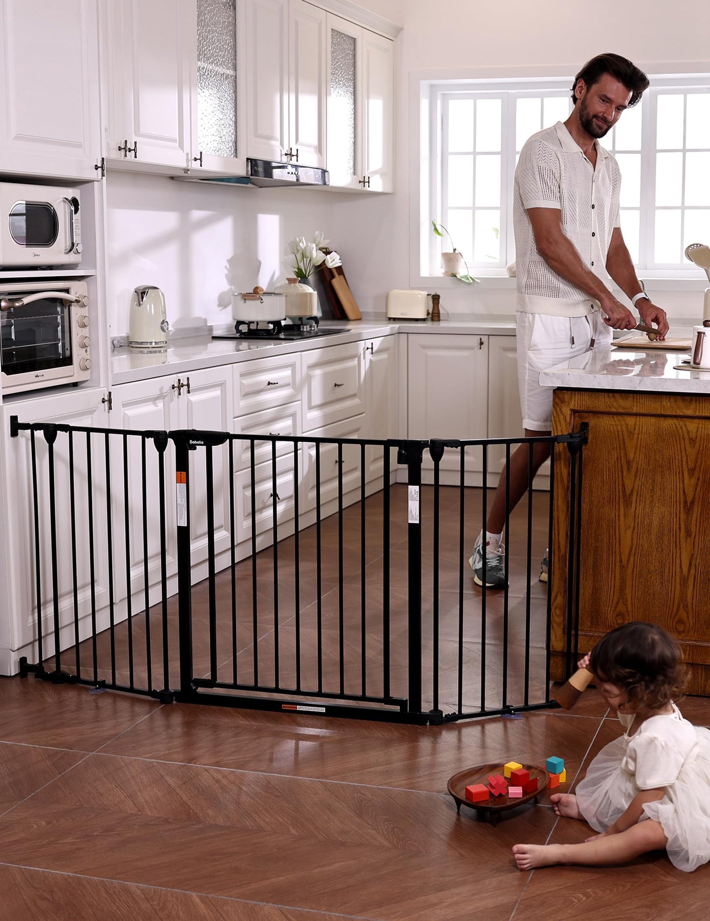 Babelio 72" Extra Wide Baby Gate, 30” Tall Auto Close Dog Fence for Stairs Kitchen Doorways Fireplace, Hardware Mounted Pet Gate Indoor, Foldable 3 Metal Panels, AdaptiZone Series, Black