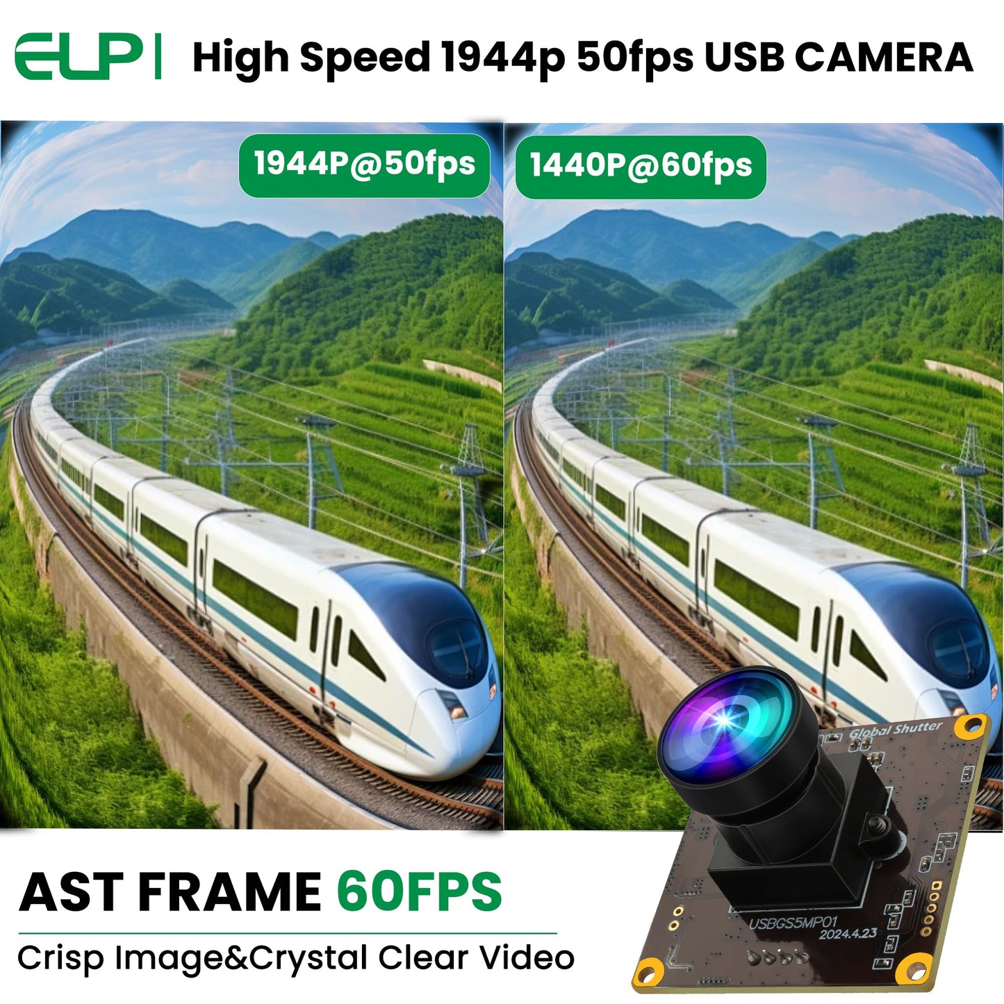 ELP 5MP Global Shutter 50fps USB Fisheye Camera Module for Computer Mini Lightburn Camera for Laser Engraver High Speed 60fps PC Cam Wide Angle Webcamera for Live Streaming (170° fisheye Lens)