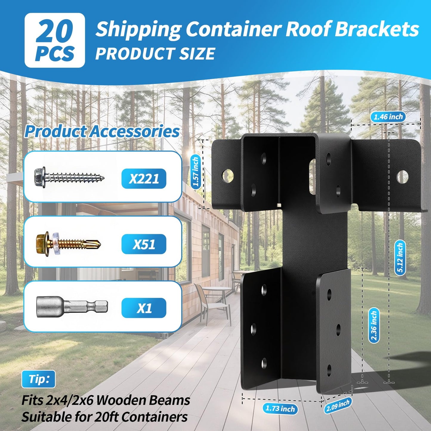 𝟐𝟎𝐏𝐂𝐒 Shipping Container Interior Brackets for 20ft Containers, Fits 2×4/2×6 Lumber, Shipping Container Bracket Self-Leveling Framing for Homes, Storage & Workshop Conversions