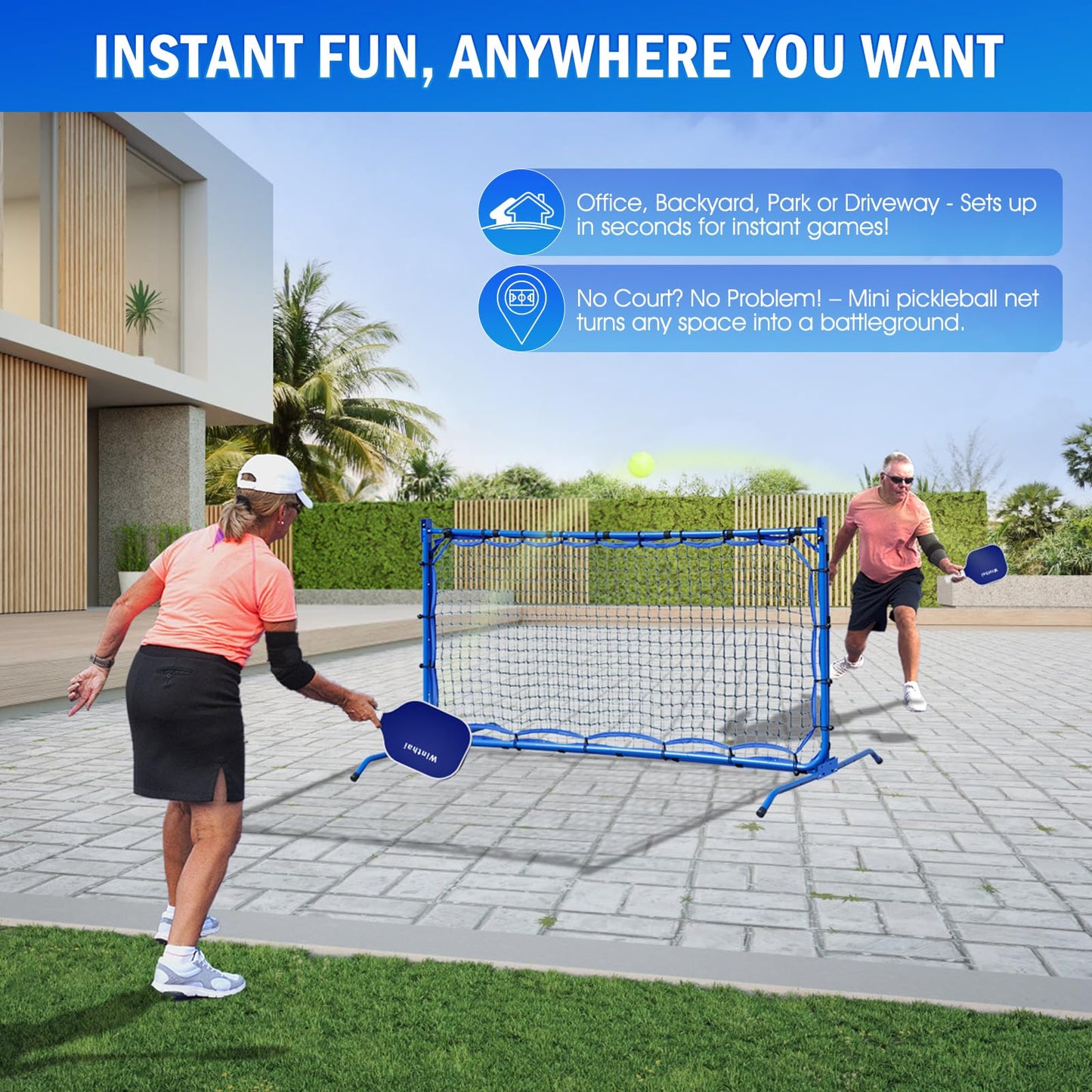 Pickleball Practice Rebounder Net for Dink Volley Solo Training Equipment Aid, 2in1 Mini Pickle Ball Net Portable Trainer for Outdoor Driveway Backyard and Indoor Garage, Easy Setup & Storage