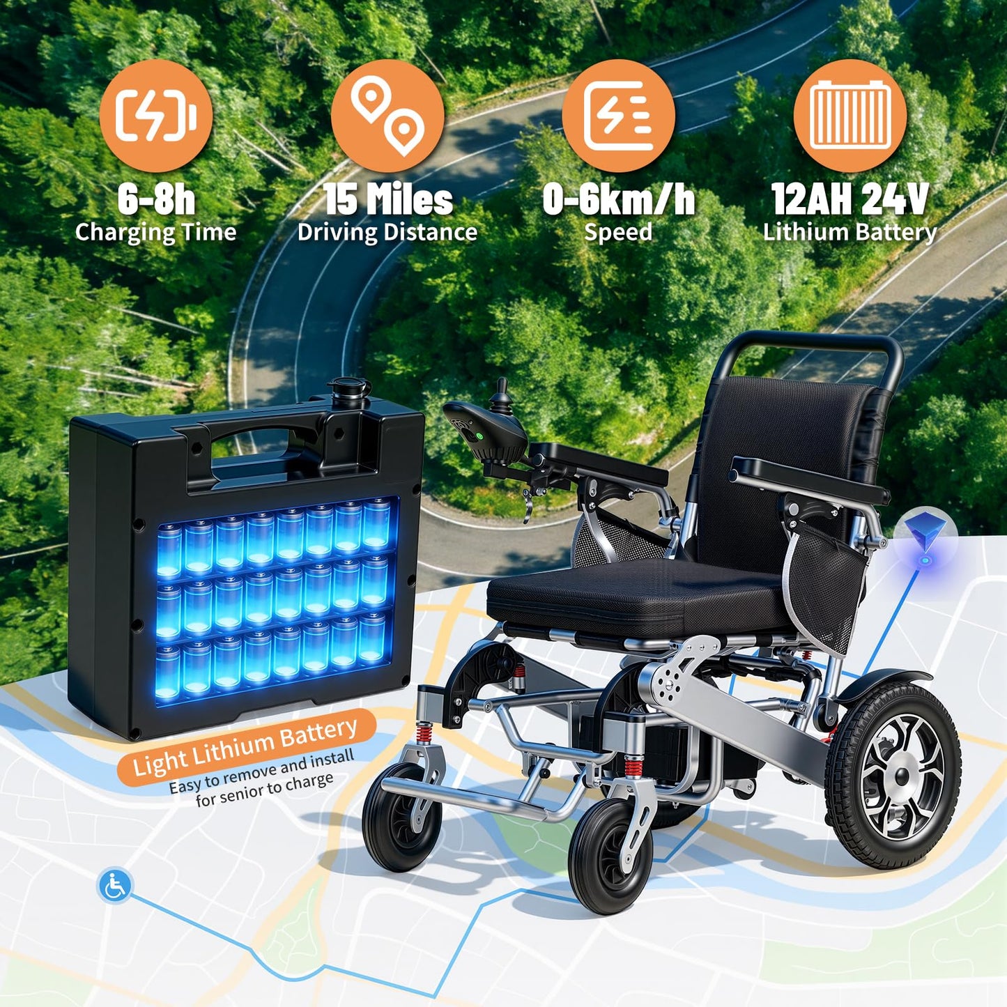Electric Wheelchairs for Adults, 15 Miles Long Travel Range, Foldable Power Wheelchair, 500W Motors, Motorized Wheelchair for Seniors Portable