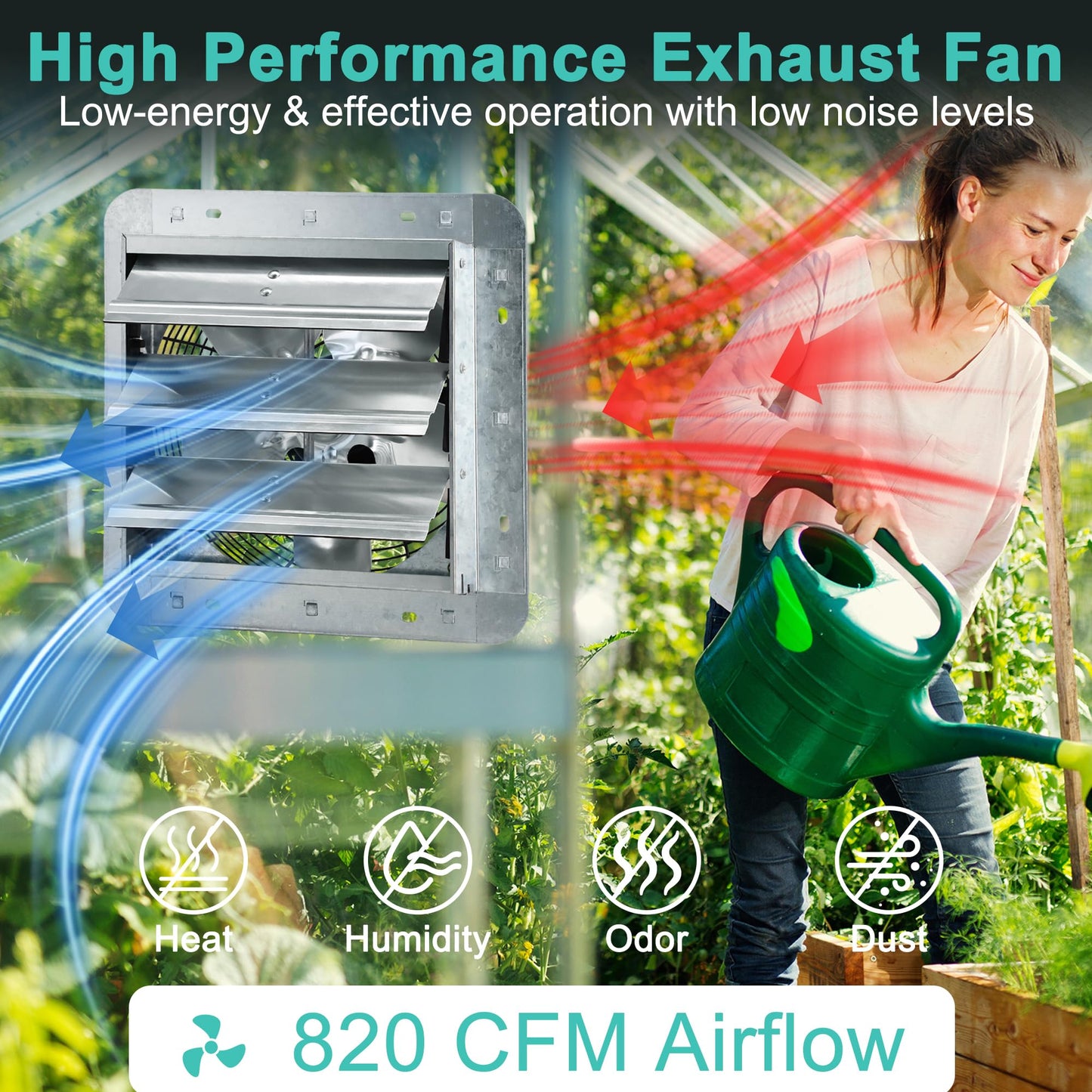 Hipoilk 10 Inch Shutter Exhaust Fan with Thermostat and Speed Controller, Wall Mounted Vent Fan for Attic, Greenhouse, Shed, Garage, Chicken Coop, Shop Ventilation, 820 CFM, 1200 SQF Coverage Area
