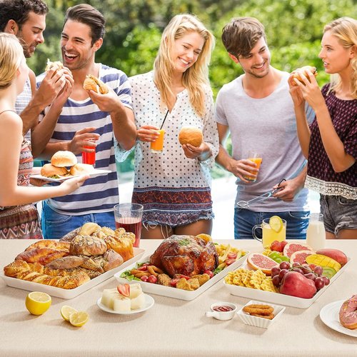 Lifewit Plastic Serving Tray - Reusable Large Platter for Parties | 14.5" x 9.5", White, Set of 3