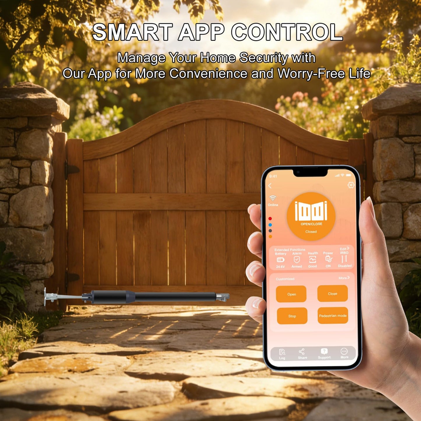 Gyxel C01-L Smart Automatic Gate Opener Kit, App Compatible Single Swing Gate Opener-Up to 14ft Long or 440lb, Electric Gate Opener for Driveway Single Swing Gate with Long-Range Gate Remote and More
