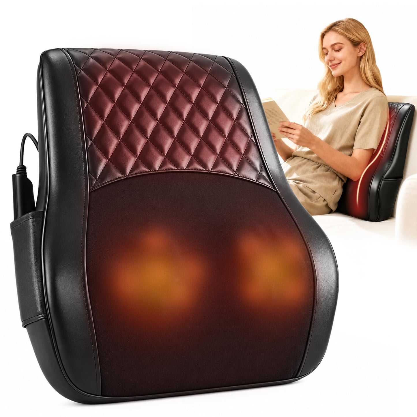 ALLJOY Heated Back Massager for Back Pain Relief, Deep Tissue Shiatsu Lumbar Support Pillow with 3 Massage Modes, 3 Intensity Levels & 3 Timer Settings for Office Chair Home, Fathers Day Gift for Dad