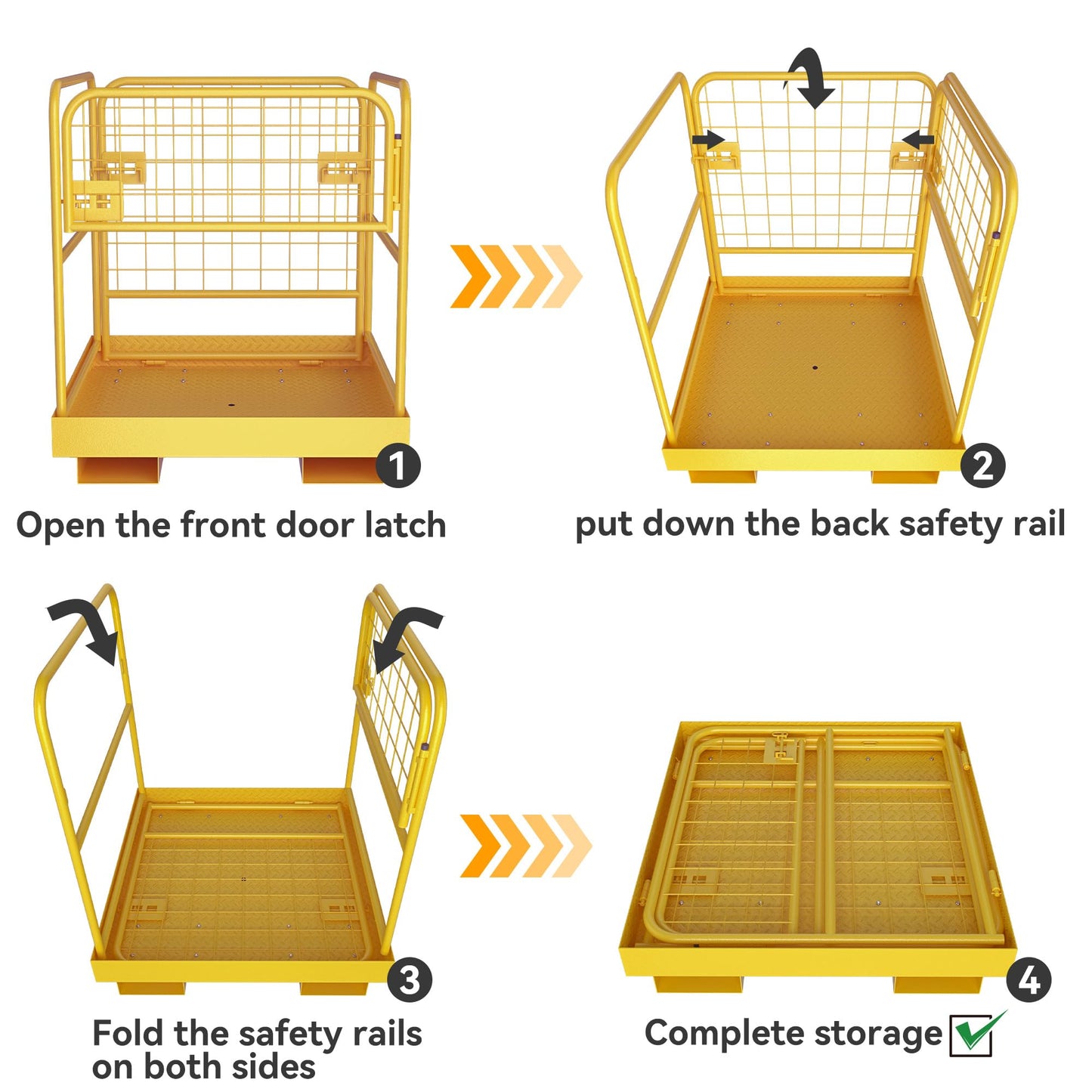 YINTATECH Forklift Cage 36x36 inches Work Platform Safety Cage Collapsible Heavy Duty Steel Construction Lift Basket Aerial Rails 1150lbs Capacity
