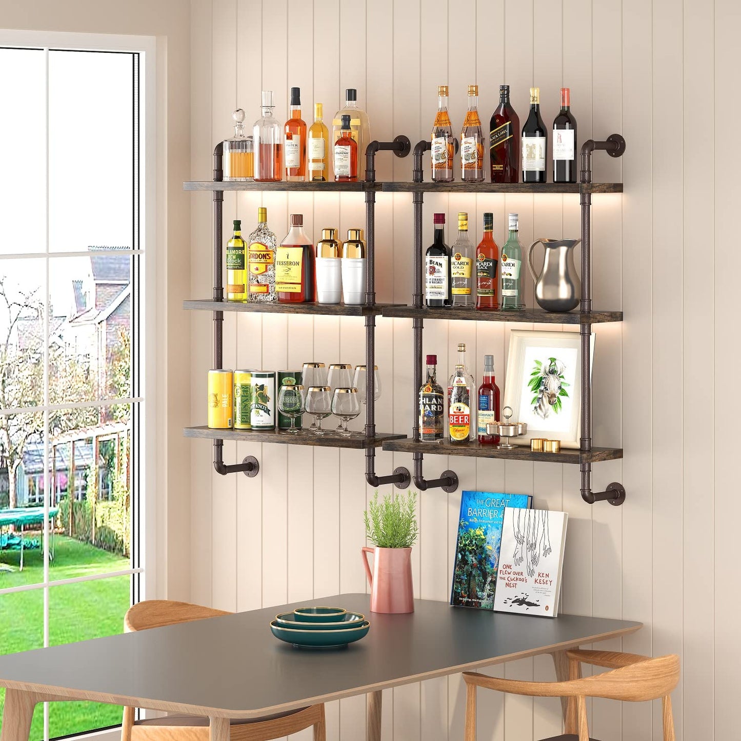 Helsin 24inch Industrial Pipe Shelving and 32inch Industrial Pipe Shelves Product Bundle