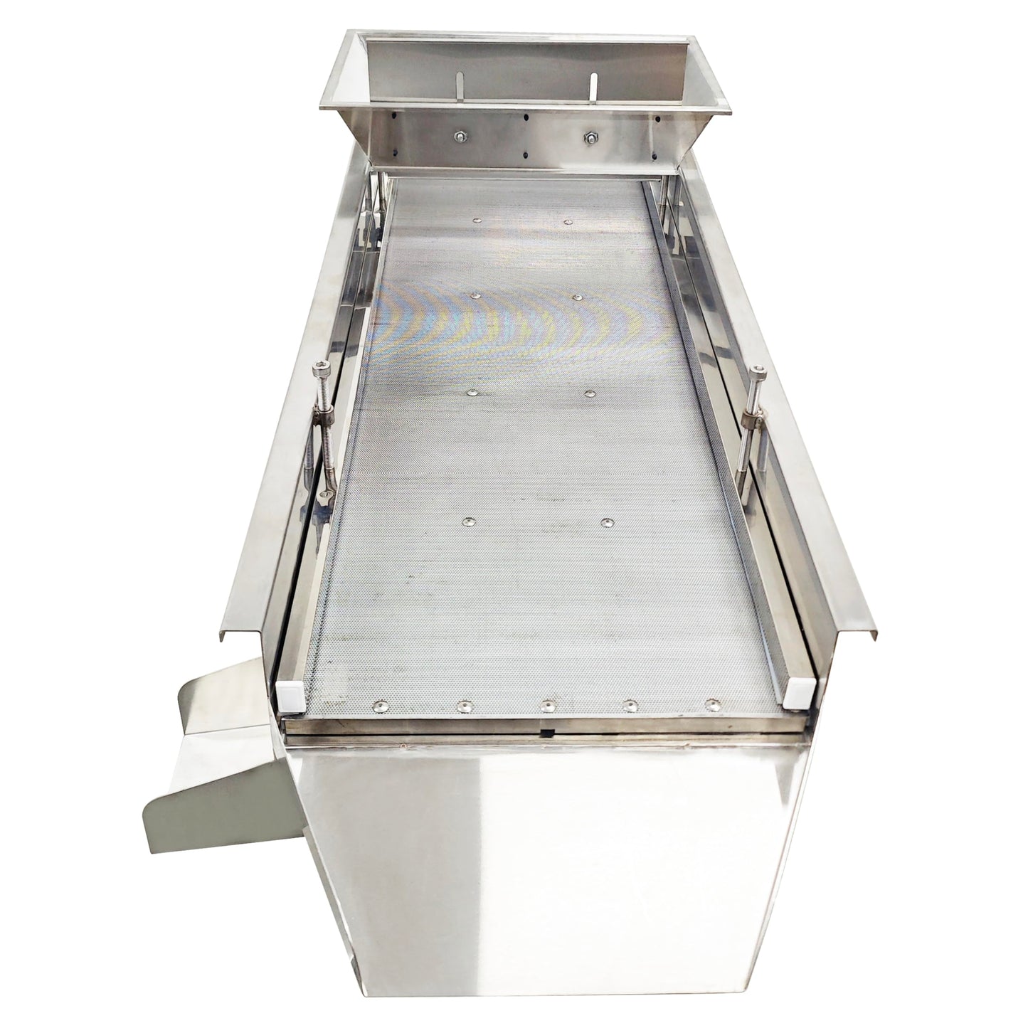 TECHTONGDA Straight Vibrating Sieve Screen Shaker Electric Linear Sifter Machine Stainless Steel One Layer Two Motor 4mm Round Hole Screen Size 40 * 13.8inch