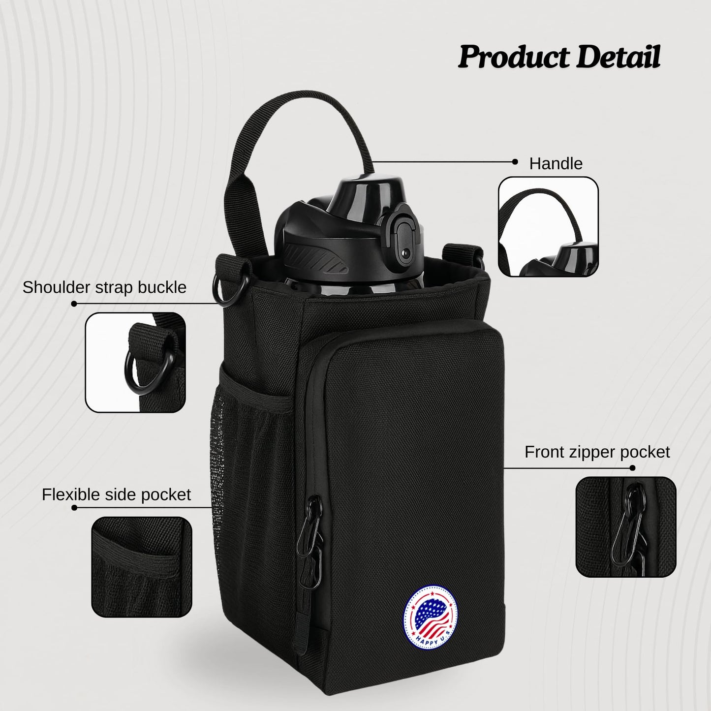 Happy U.S Magnetic Gym Bag - Water Bottle Holder with Strap for Men and Women - Magnetic Sling Carrier with Phone Pocket and SBS Zipper - Fits 40oz Bottles