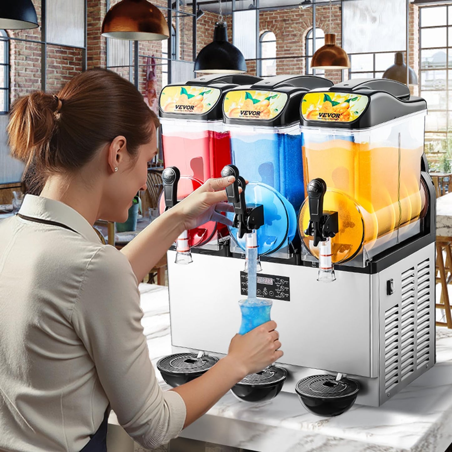 VEVOR Commercial Slushy Machine, 15Lx3 Triple Tank Margarita Machine, 180 Cups Stainless Steel Margarita Smoothie Frozen Drink Machine, Slushie Machine for Party Restaurants Cafe Bars