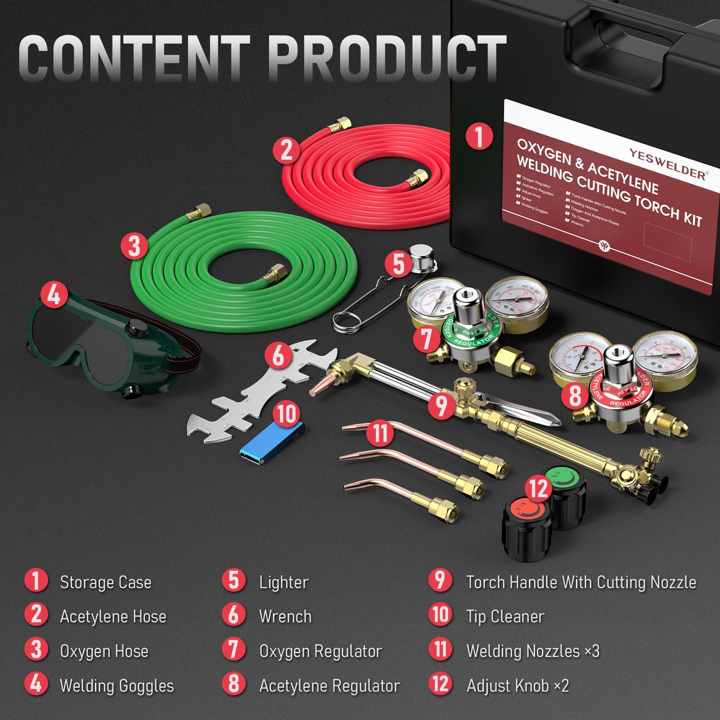 YESWELDER Oxygen & Acetylene Torch Kit, Welding Cutting Torch Kit, Gas Cutting Torch with Regulator Nozzles Hose Goggles