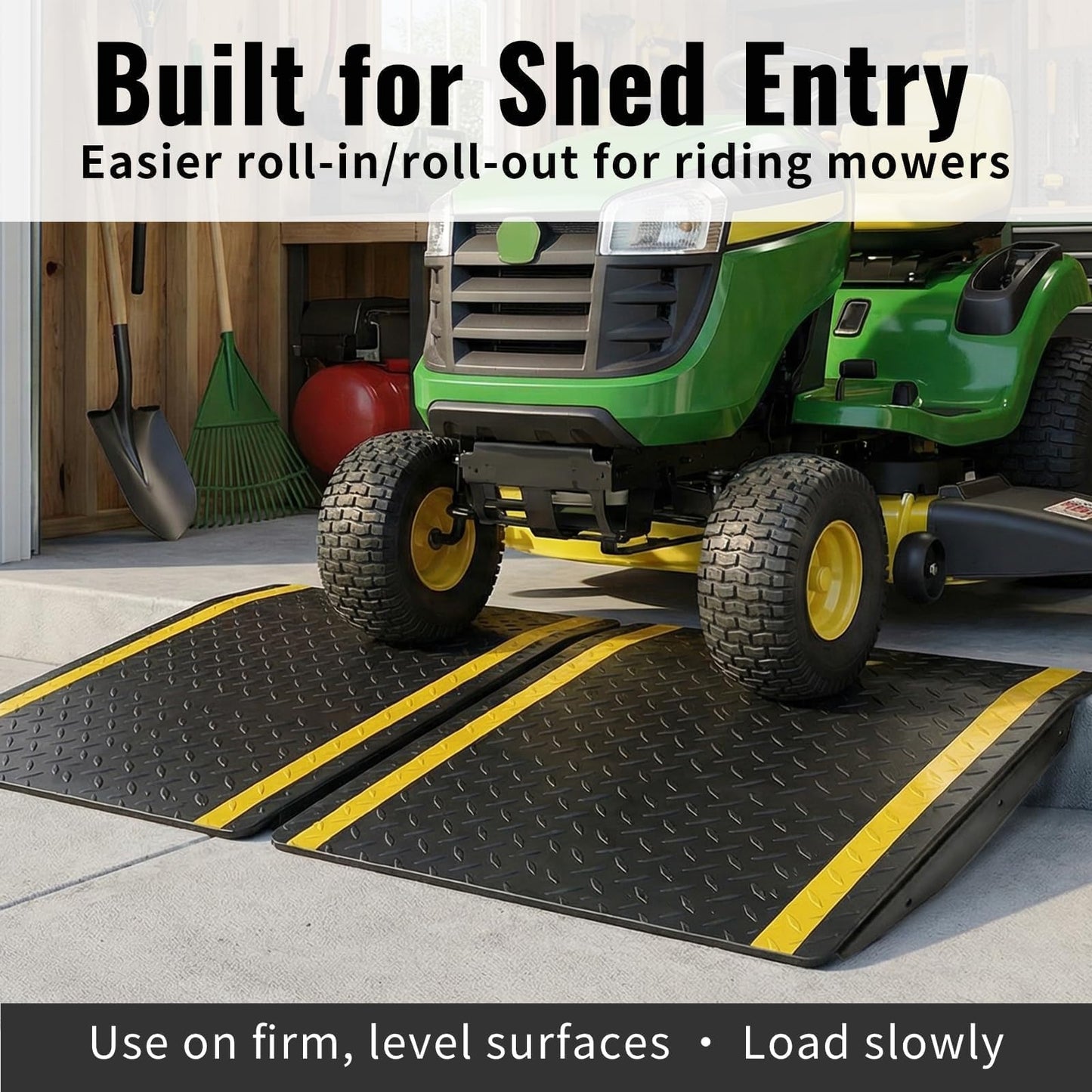 Shed Ramps 2 Pack with Handle, 1500 Lbs Capacity Steel Loading Ramp, 29" L x 24" W Each Diamond Plate Ramp for Lawn Mower, Riding Mower, Snow Blower, Garden Cart, Shed & Garage Threshold