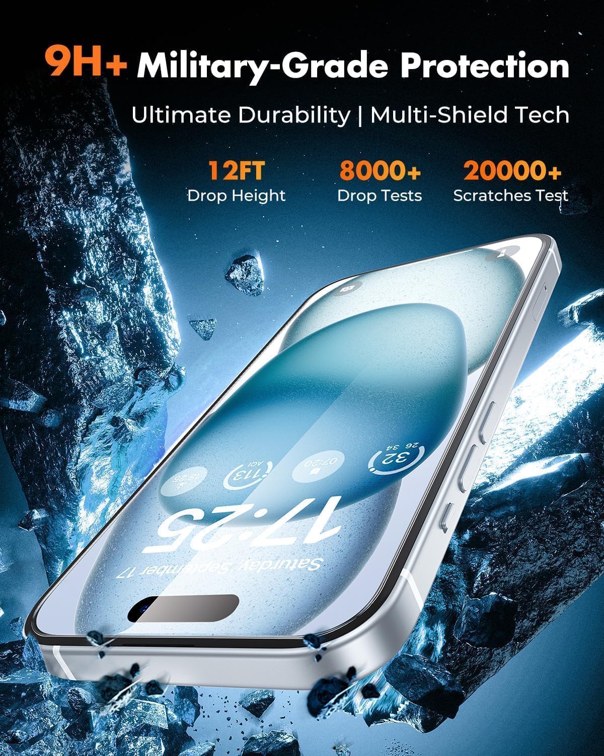 15 4+2 Pack [9H+ UNBREAKcable for iPhone Screen Protector Military-Grade Shatterproof] [Effortless Bubble-Free