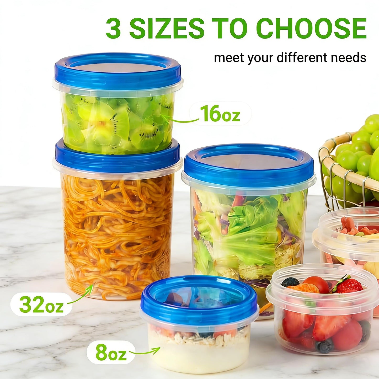 Soelomu 8 oz Freezer Storage Containers with Twist Top Lids, 10 Pack Reusable Meal Prep Containers Plastic Stackable Food Storage Containers for Sauce, Salad, Leftover, Oats