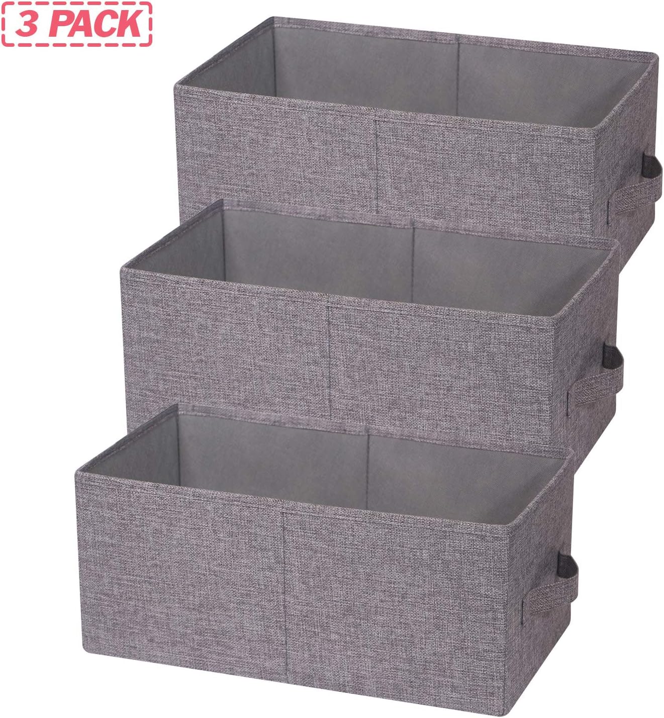 TENABORT Closet Organizer Bins - Set of 3 Fabric Storage Baskets with Handles for Home & Office