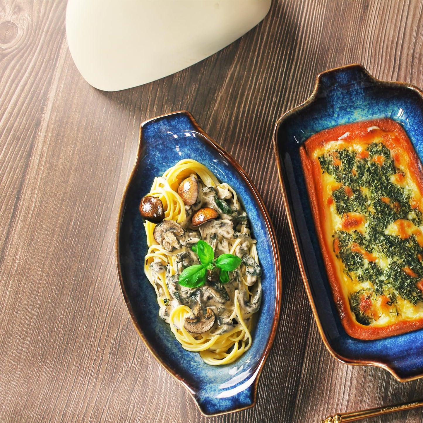 LIUYWYHCF Ceramics Au Gratin baking Dishes Set of 2, Baking Tray Bake ware, 10.5 oz Ramekins, for Pie Pan, Appetizer, Tart, Dessert, Quiche, Oven Small dish, individual dishes Oval 9.3 Inch