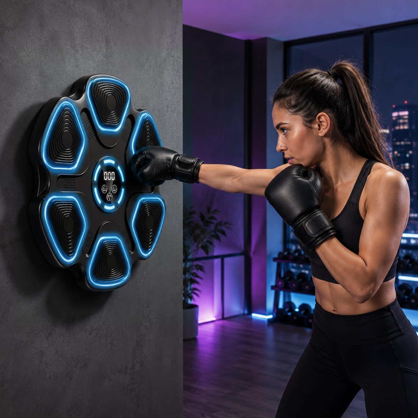 MILENTII Musical Boxing Machine Wall Mounted with Gloves, Smart Boxing Machine with Bluetooth Speaker & LED Display, Adjustable Speed Punching Machine for Adults & Kids Home Training Equipment